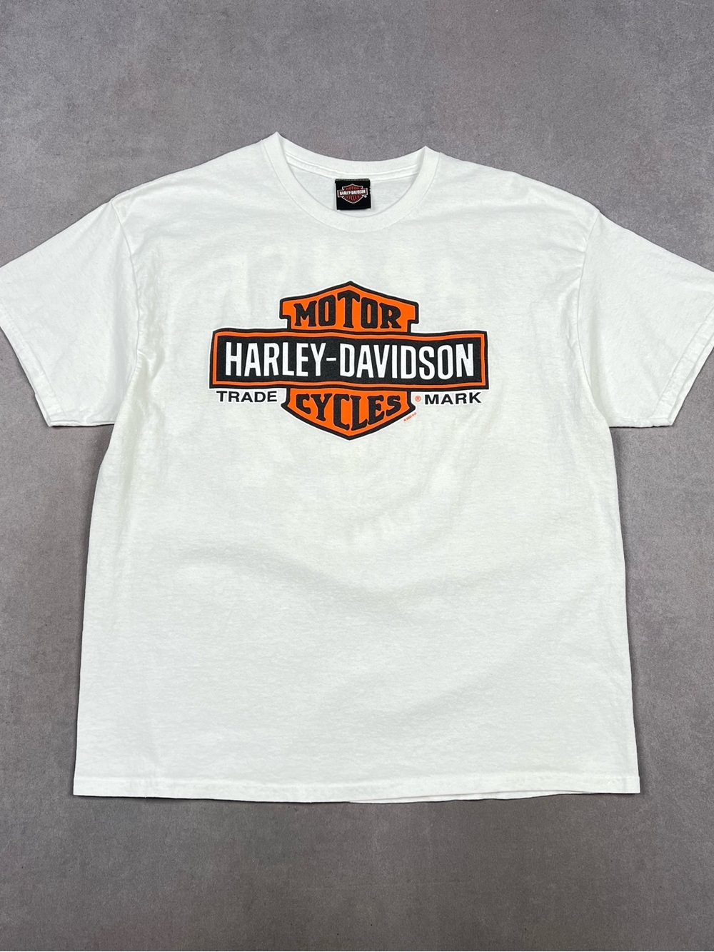 Harley-Davidson White Tee with Orange & Black Shield Logo